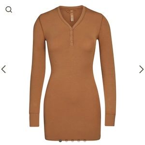 SKIMS Sleep Henley Dress - Camel - Medium NWT